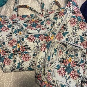 Vera Bradley Harry Potter Floral Quilted Tote and Backpack in White, Pink, Teal